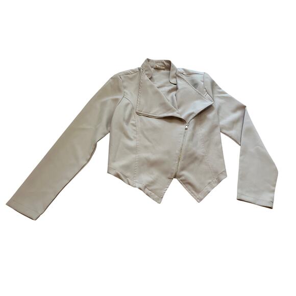Miley and Molly Lightweight Beige Moto Jacket Cropped Size Medium - Picture 1 of 6